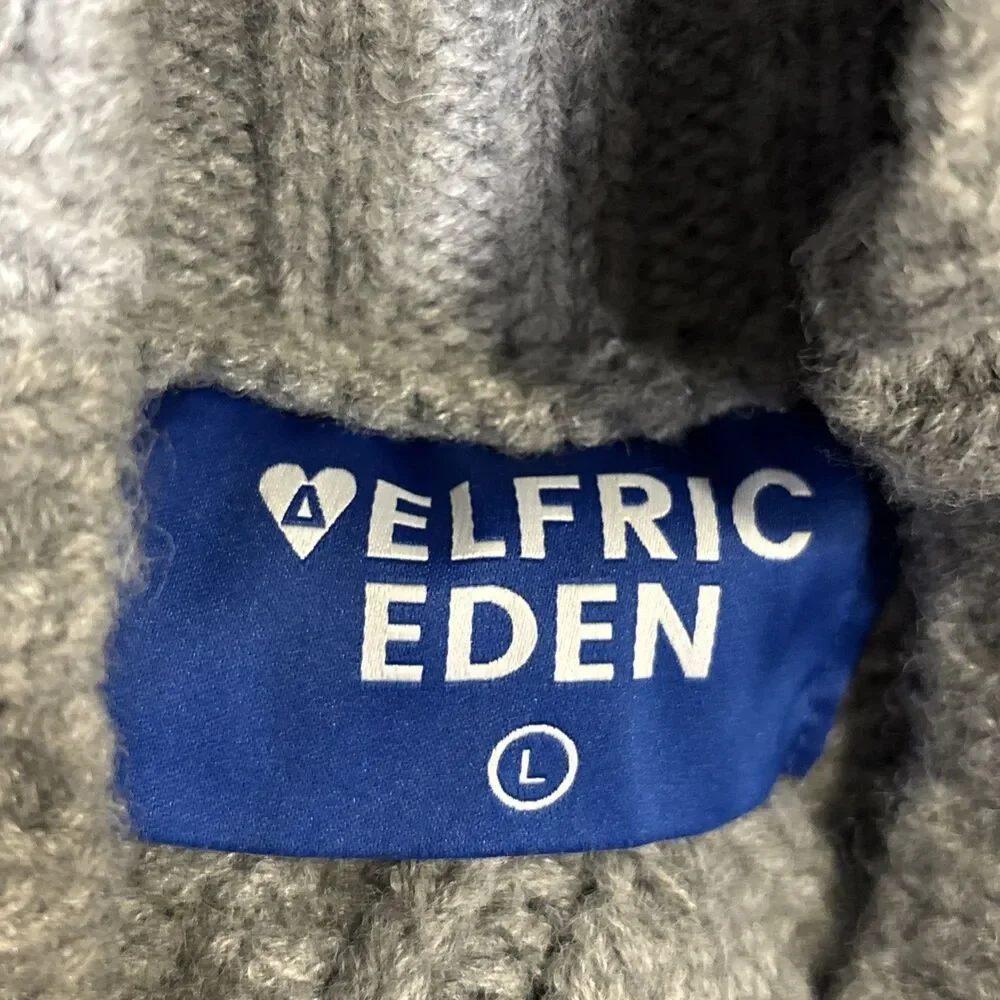 Aelfric Eden Women's Oversized Cable Knit Chunky Mock Neck Sweater Large Grey - Picture 13 of 16